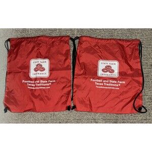 Lot of 2 State Farm Red Backpack-Style Nylon Carrying Bag Drawstring Closure